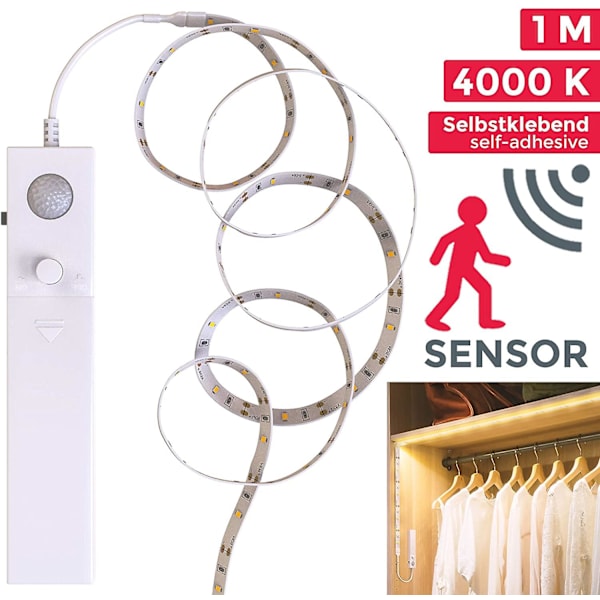 LED-remsa med rörelsesensor - Vitt ljus - Självhäftande - Silikonbelagd