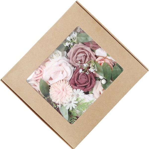 Konstgjorda blommor kombination box set gradient färg blomma blad med stjälkar för DIY bröllopsbuketter mittpunkter baby shower fest heminredning