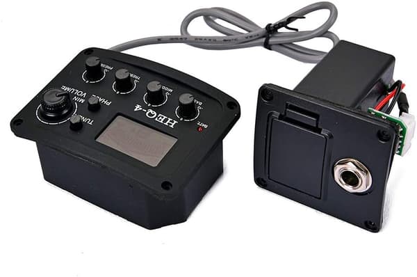 Gitarr HEQ-4 4-bands EQ Equalizer Förförstärkare Amplifier Kromatisk Stämmare Piezo Pickup för Akustiska Gitarer Svart