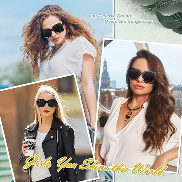 Oversized Firkantede Solbriller Dame Retro Shades Trendy Uv400 Beskyttelse, S904