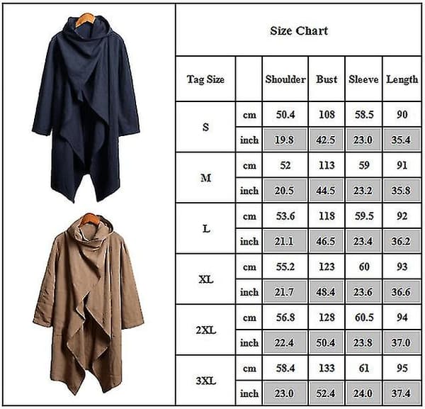 Herr Poncho Kappa med Lång Ärm Höst Vinter Jacka Cape Kappor Ytterkläder Dark Blue S