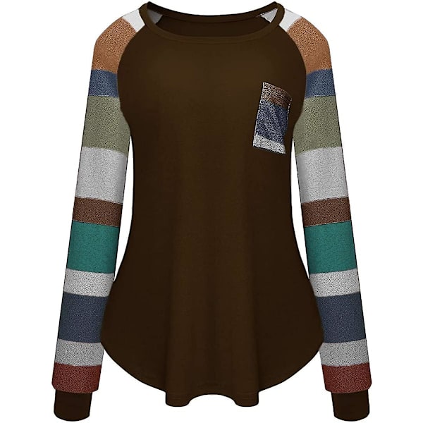 Dam Casual Color Block Raglan Långärmad T-shirt Blusar Tunika Toppar