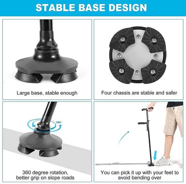 Foldbar Stok med LED-lys, Teleskopisk Stok, Stabil Base