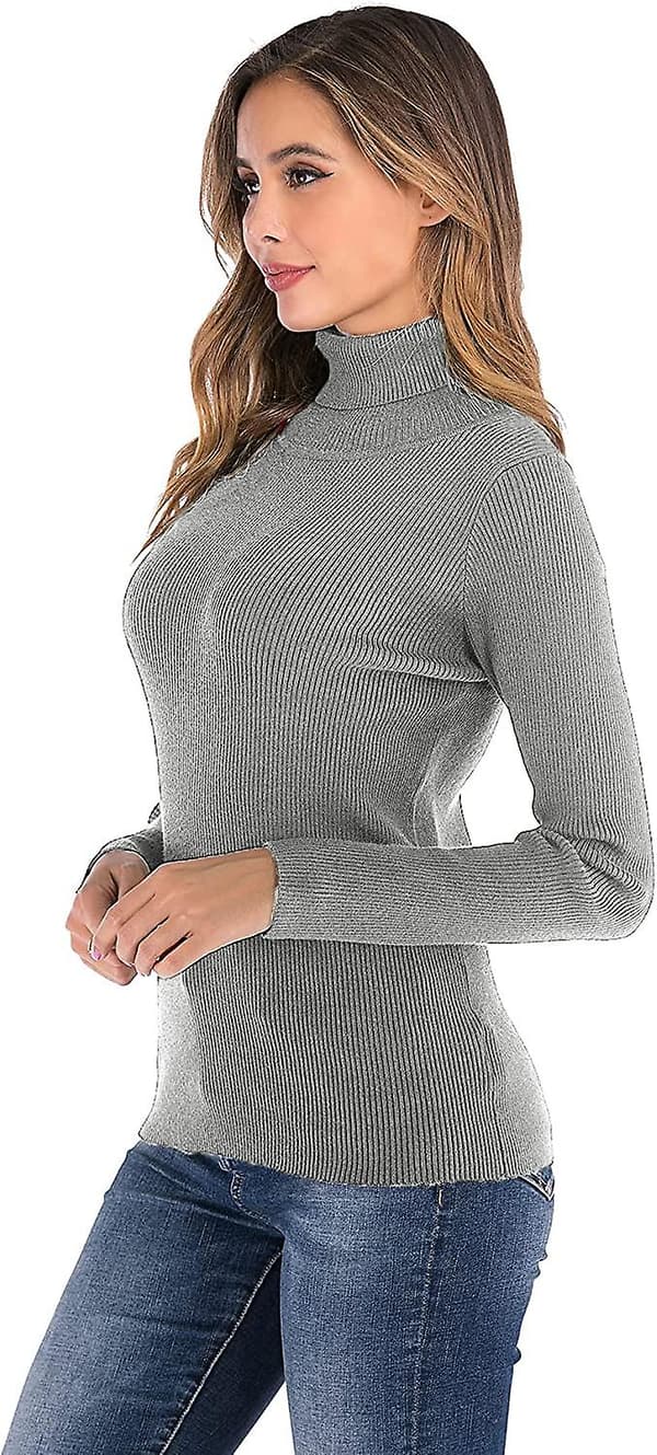 Damtröja med polokrage, vintertröja, långärmad pullover, stickad ribbad tröja