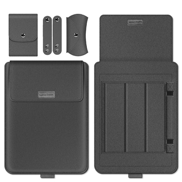 4 stk./sæt Bærbar Sleeve Taske til 11~17-tommer Bærbare Computere, PU Læder Opbevaringstaske med Stativ/Håndtag Grey 11 to 12 inch Laptop