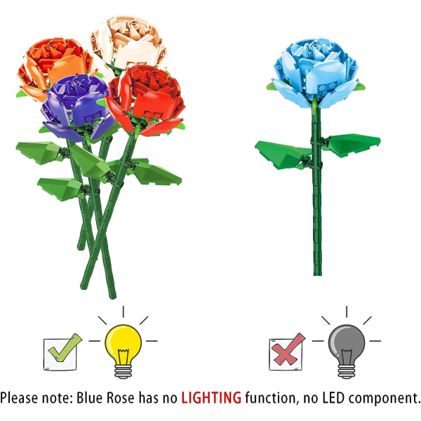 Ros Blomma Byggsatser, Konstgjorda Blommor Bukett Byggleksaker Kreativa Block Modell för Vuxna, Alla Hjärtans Dag Födelsedagspresenter Dark blue rose