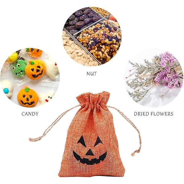 20 stk Halloween Gaveposer med Snøring - Fargerike Jute Sekker for Godbiter!