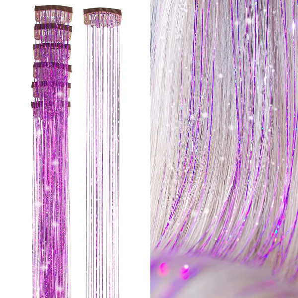 Glittrande trådar glitter hår tinsel kit guld silke hår glitter sträng extensions accessoarer för kvinnor huvudbonad 6pc-zise1 24inches