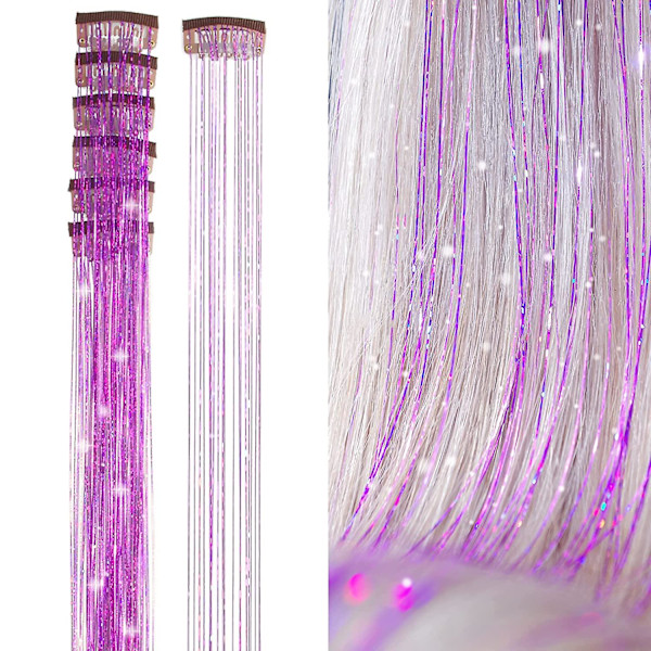 Skinnende tråder glitter hårglitter kit gull silke hår glitter streng extensions tilbehør for kvinner hodeplagg 6pc-zise1 24inches