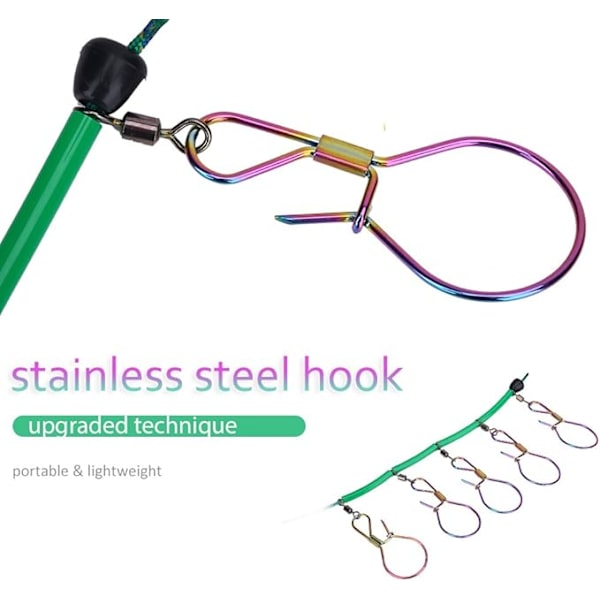 16FT Tungt Arbetsstål Fiskestränglås med 5 Spännen Fiske Rep Lanyard Fiskeutrustning Kit Tackle Verktyg