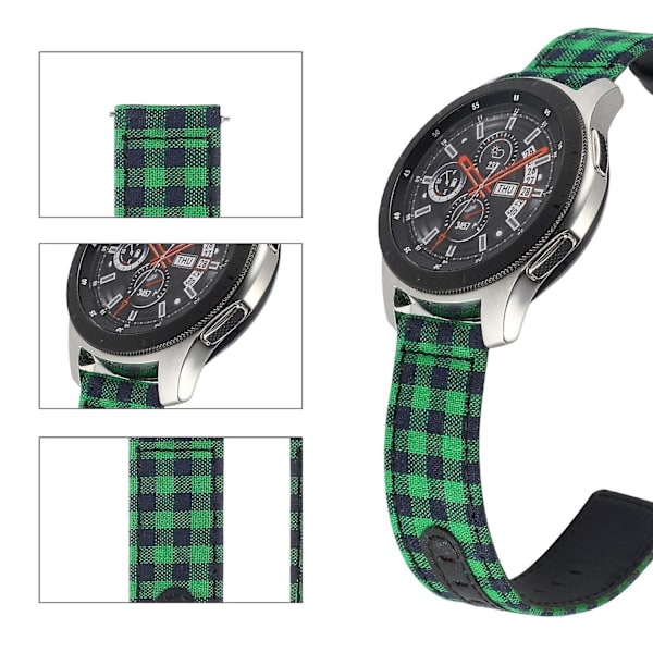 Nylonkangasnahkainen kellon ranneke Samsung Galaxy Watch 5 40mm/44mm /Watch 5 Pro 45mm -kelloon, soikea solki Black  Green Plaid