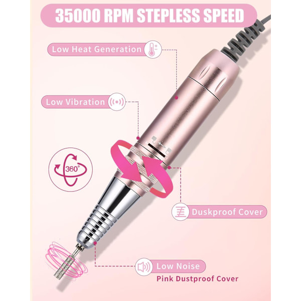 Ammattimainen kynsipora 35000 RPM, säädettävä nopeus, sähköiset kynsilakat, sähköinen kynsiviila, manikyyrisetti DIY-salongiin - GSL EU Plug