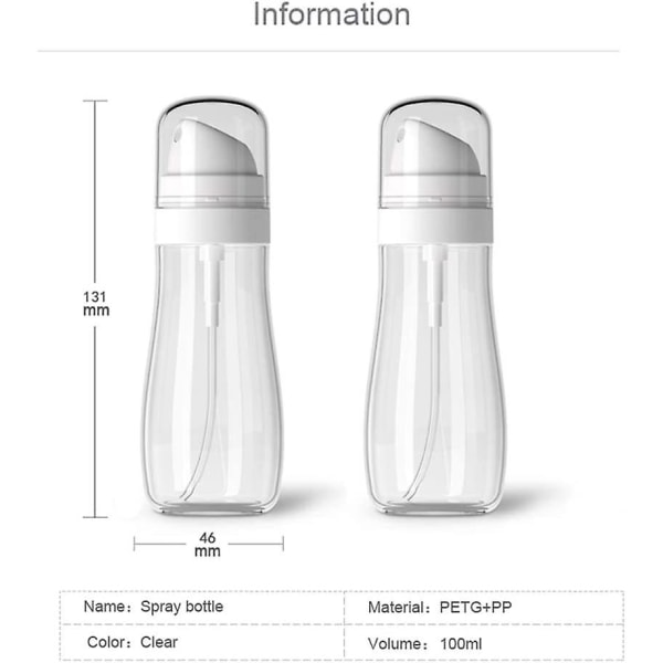 Resestorlek genomskinlig sprayflaska, 2 st Acsergery present 100 ml/3,3 oz immig flaska