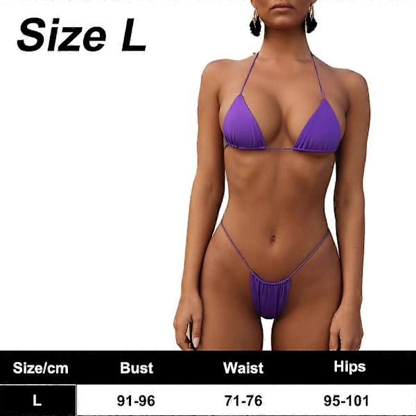 Badedrakt Polstret Stringtruse Badedrakt Bikini Sett Bandasje Solid Brasiliansk badedrakt purple
