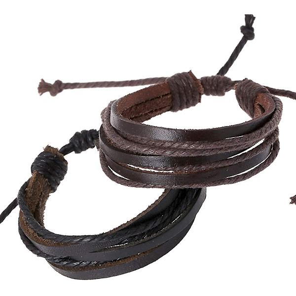 Armband Mans Äkta Läder Linne Premium Rostfritt Stål Armband Flätad