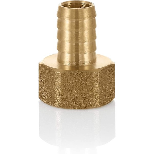 Massiivimessingistä valmistettu letkuliitin, jossa on piikit ja BSP-naaraskierre. Lampi/allas/letkuputken adapterit 14 mm - 1/2\" BSP-kierre