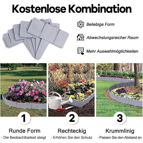 Gräskanter i Plast, Flexibla Stenliknande Blomsterrabatter 2,5 m, PP Blomsterrabatter, Klippkant, Palisad för Blommor