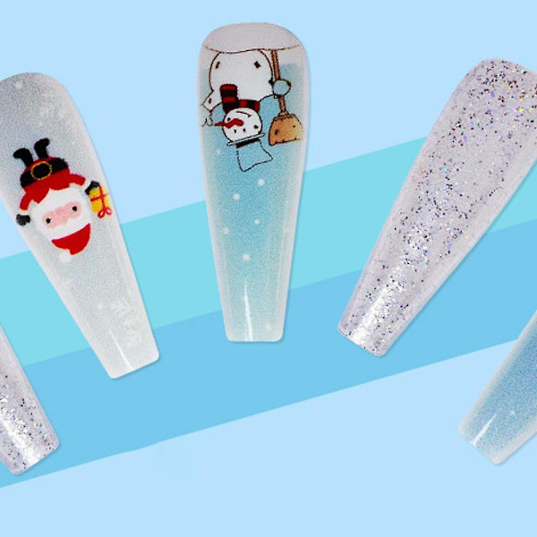 Xmas falska naglar snöflinga randiga naglar jul falska naglar för kvinnor och flickor style 2