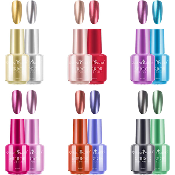 12 Färger Nagellack, Långvarig Underbar Glansig Manikyr Nagelkonst Dekoration, Briljant Spegeleffekt Nagellack Set-12st