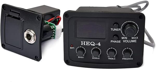 Gitarr HEQ-4 4-bands EQ Equalizer Förförstärkare Amplifier Kromatisk Stämmare Piezo Pickup för Akustiska Gitarer Svart