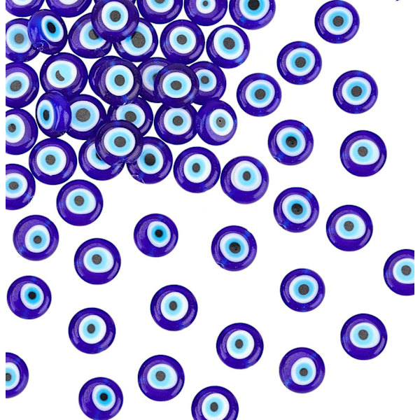 14.1\"/Strand (ca. 38 stk.) 9,5 mm-10,5 mm Håndlavede Evil Eye Lampwork Perler, Blå Farve Flade Runde Lampwork Spacer Perler DIY Håndværk