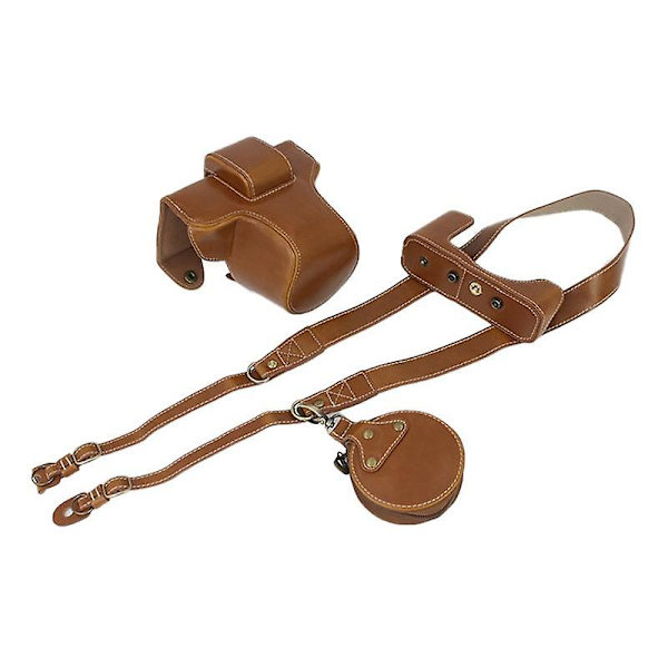 PU-Lær Avtakbar Kameraveske for Nikon Z fc 28mm Batteriåpning + Objektivpose + Skulderstropp Brown