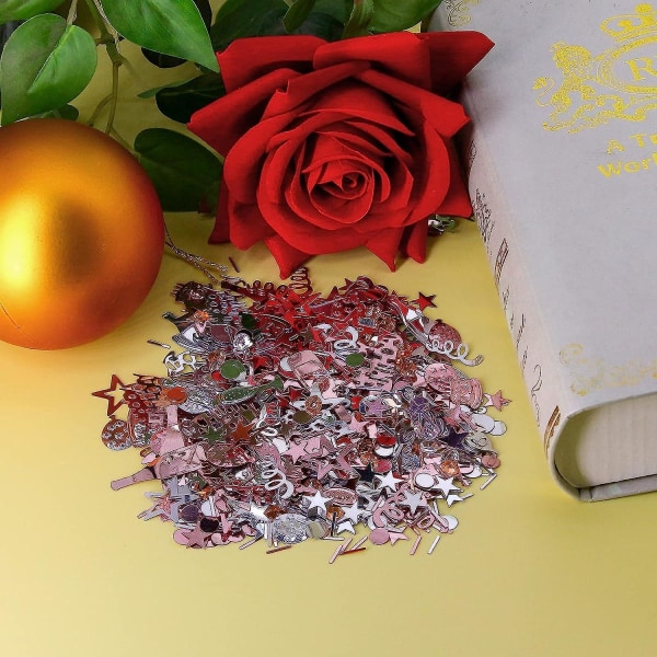 Rose Gold Grattis på födelsedagen konfettifolier, jubileumsbord Födelsedagskonfettidekorationer Festtillbehör, 3,53 Oz