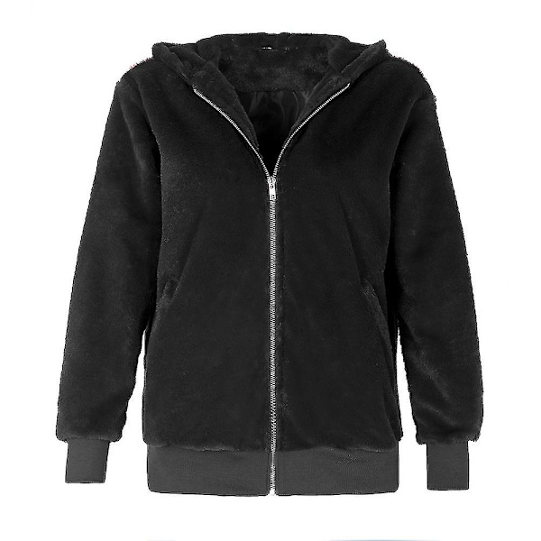 Dame Mode Afslappet Frakke Efterår Vinter Hættefrakke Plys Varm Jakker Plus Størrelse S-5xl Black M