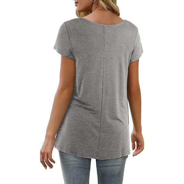 Naisten rento toppi V-kaula-aukko T-paita Lyhyt-/pitkähihainen laskostettu Longine-paita Short Gray S