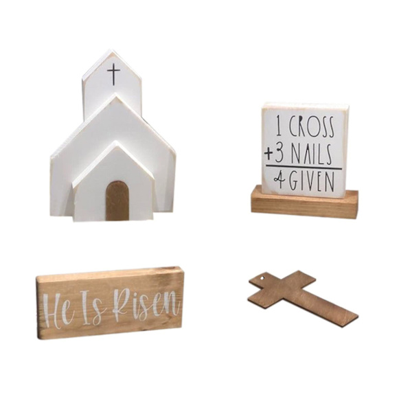 2023 Varumärke 4 st Jesus Grav - Påskbricka Bundle Kit Kontor Trä Khaki Kreativ För Inomhusskylt Skola Hem Vit Unik Dekor Ny Khaki