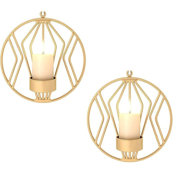 Set med 2 väggljusstakar för små pelarljus, metallte-ljushållare väggdekorationer för vardagsrum sovrum, perfekt present till bröllop sovrum