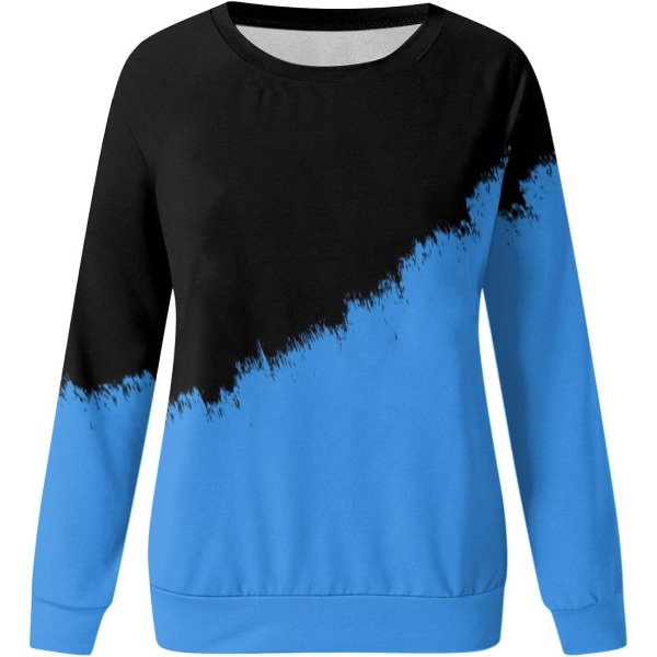 Dam Crew Neck Color Block/solid Sweatshirts Toppar Långärmad Casual Pullover Söta Lätta Lösa Toppar m7 blue X Large