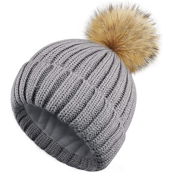 Mössa stickad mössa för kvinnor flickor dubbla lager fleecefoder bobble hatt Acsergery present