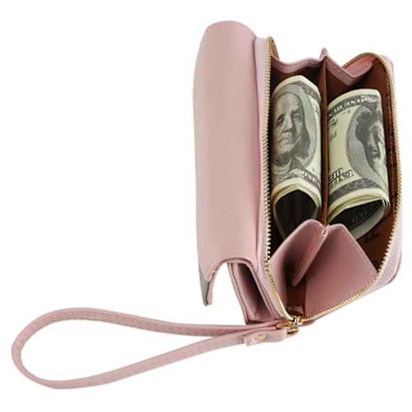 Dam multifunktion plånbok telefonfodral handled PU läder handled koppling väska Apricot