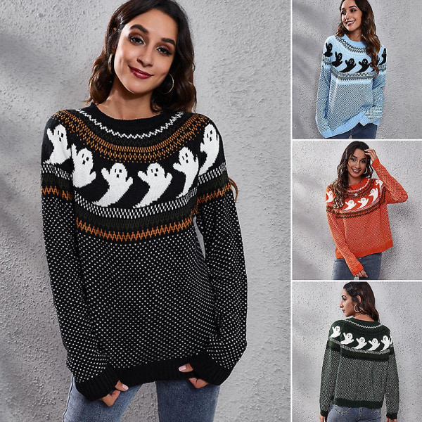 Dam långärmad stickad tröja lös höst och vinter damkläder Black Xl (new)
