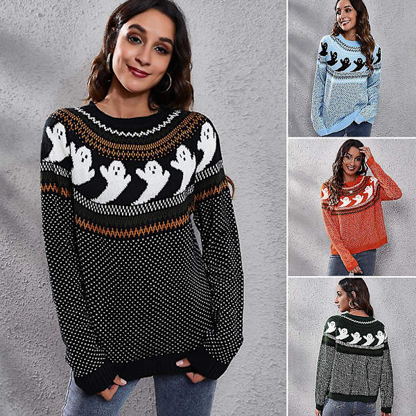 Dam långärmad stickad tröja lös höst och vinter damkläder Light blue Xl (new)