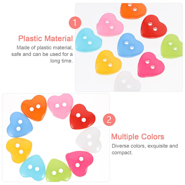 100 st Mixed Färger Hjärtaformade Plastknappar Snabbknappar Multifärgade Plast DIY Knappar DIY Material Hantverk