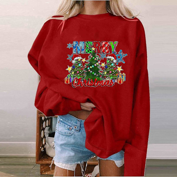 Juletrøjer til kvinder, oversized toppe med juleprint, hold dig varm og festlig
