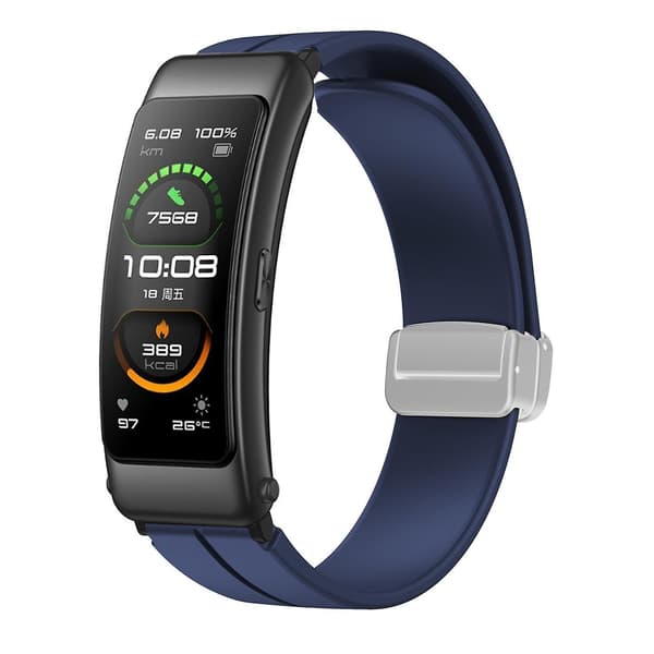 För Keep B4/Huawei Watch Fit Mini klockarmband 16mm silikon handledsrem, silver fällbart spänne Midnight Blue