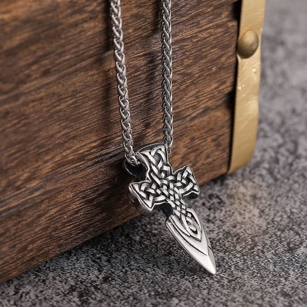 Viikinki Kelttisolmu Keihäs Riipus Kaulakoru - Miesten Ruostumaton Teräs Vintage Kolminaisuus Solmu Miekka Pää Amuletti - Käsintehty Punk Hip Hop Biker Lumo Nordic Je