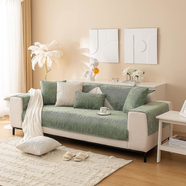 2023 Nya sofföverdrag Chenille cover för 3-sits sofföverdrag, halkfri L-form cover, möbelskydd Cover för sittkudde soffa Green Sofa cushion 70x150cm