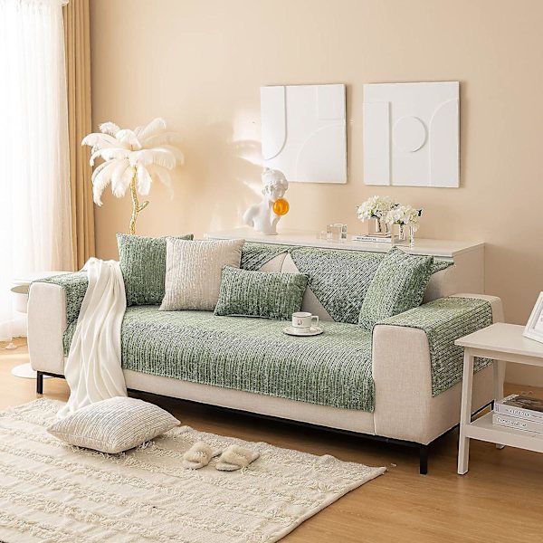 2023 Nye Sofabetræk Chenille Sofabetræk Til 3 Personers Sofa, Skridsikkert L-formet Sofabetræk, Møbelbeskytter Sofabetræk Til Hynder Green Sofa cushion 70x150cm