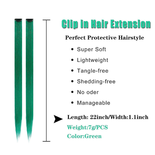12 stk. Fargede Røde Hårextensions Rett Multicolor Clip In Hårextensions Fargerike 20 Tommer Regnbue Hårextensions For Barn Damegaver Halloween Green