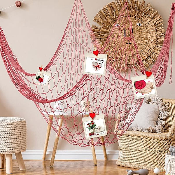 4 kpl Koristeellinen kalaverkko 203 x 102 cm, seinälle ripustettava kalaverkko merenneito-, merirosvo-, meri- ja vedenalaisiin teemajuhliin Pink