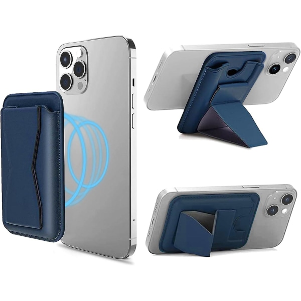 Magsafe-korthållare, telefonplånbok i läder med magnetstativ Fingergrepp för Iphone 15/14/13/12-serien Dark Blue