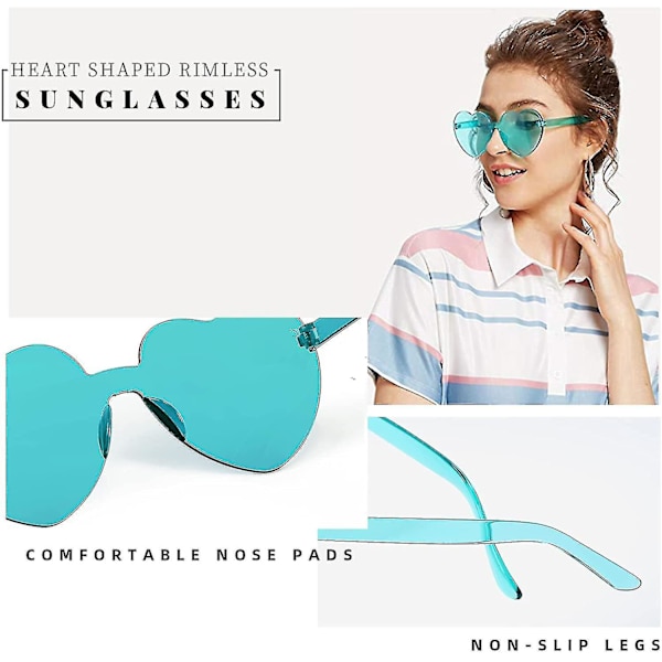 2 Pak Rimløse Hjerteformede Solbriller Kvinder Ét Stykke Transparent Trendy Kærlighed style7