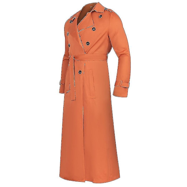 Herrar Lång Trenchcoat Krage Överrock Casual Vinterjacka Enfärgad Ytterkläder Brick red S