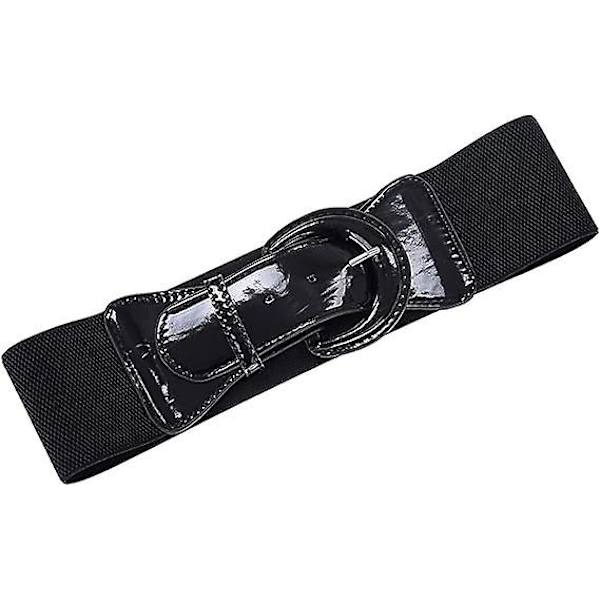 Svart Belte Dame Elastisk Skinnbelte 3 Hull Elegant For Kjoler Bluser