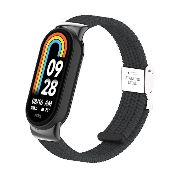 För Xiaomi Smart Band 8 flätad nylon klockarmband justerbart spänne elastiskt band Charcoal Black