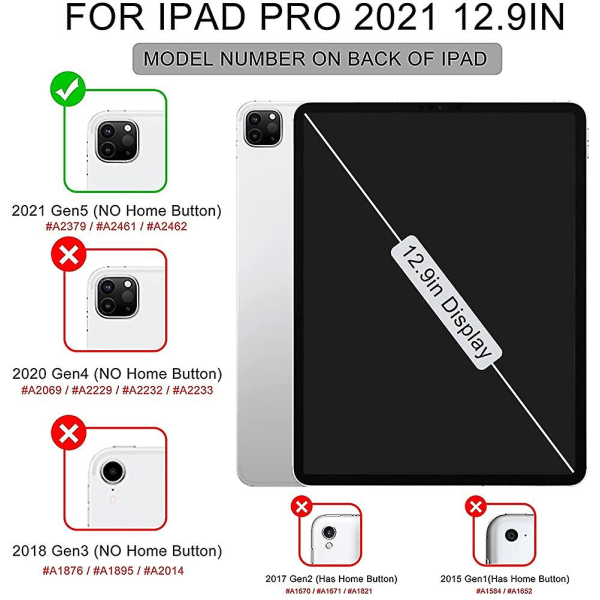 Fodral för iPad Pro 12.9 2021 (iPad 5:e generationen), ultratunt, lättviktigt, tredelat skydd